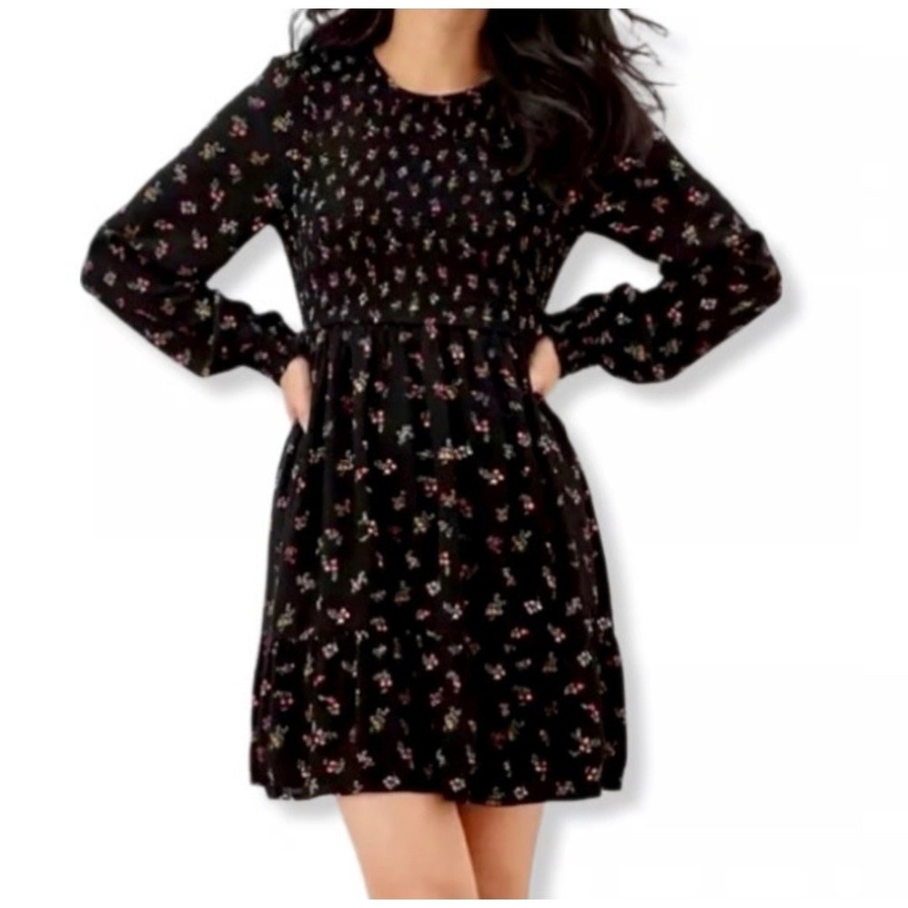 American Eagle Floral Dress Boho Smock Top Small Ruffles Long Ballon Sleeve
